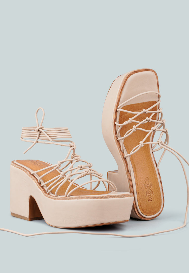  FAWCETT Nude Tie Up Platform Heeled Sandals