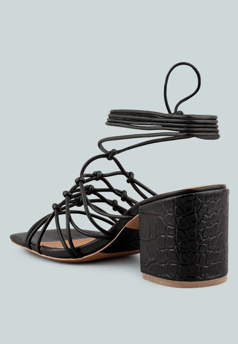  FONDA Croc Patterned Black Handcrafted Lace Up Sandal