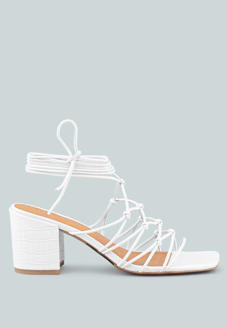  FONDA Croc Patterned White Handcrafted Lace Up Sandal