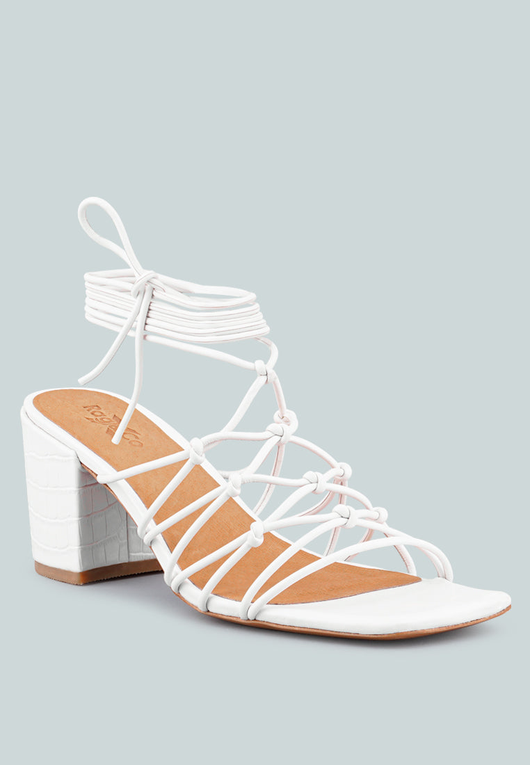  FONDA Croc Patterned White Handcrafted Lace Up Sandal