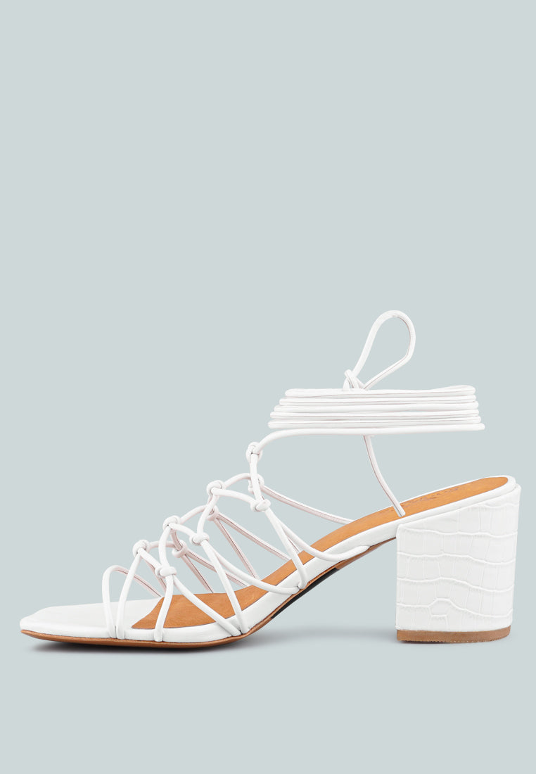  FONDA Croc Patterned White Handcrafted Lace Up Sandal