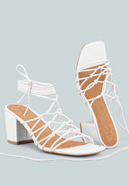  FONDA Croc Patterned White Handcrafted Lace Up Sandal