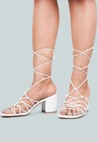  FONDA Croc Patterned White Handcrafted Lace Up Sandal