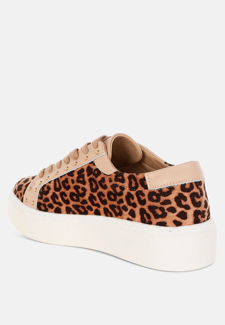  Flippin Studded Leopard Print Chunky Sneakers