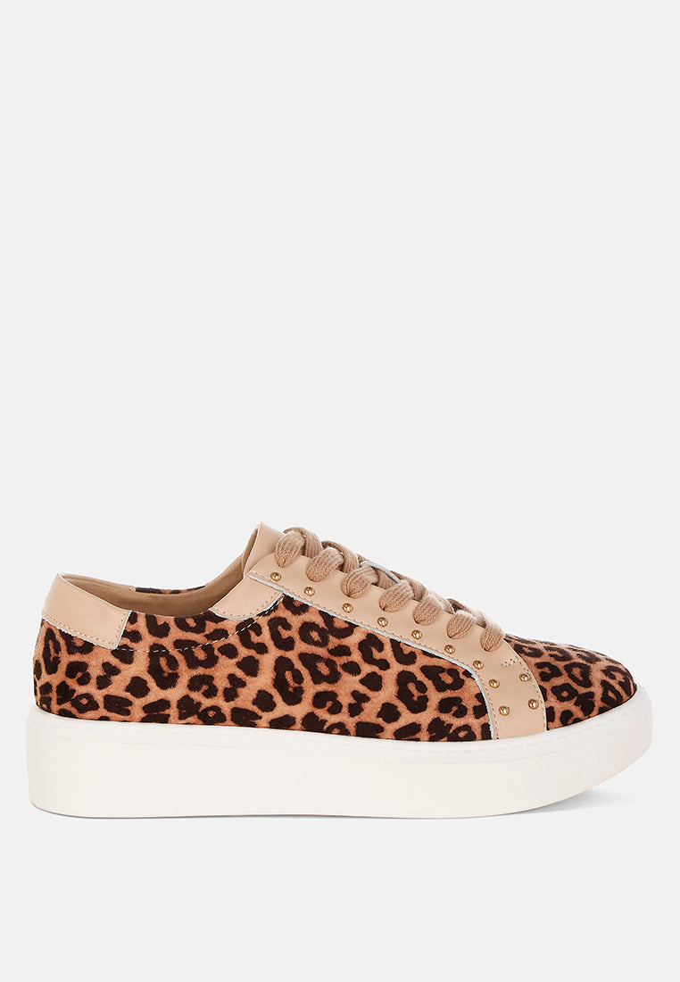  Flippin Studded Leopard Print Chunky Sneakers