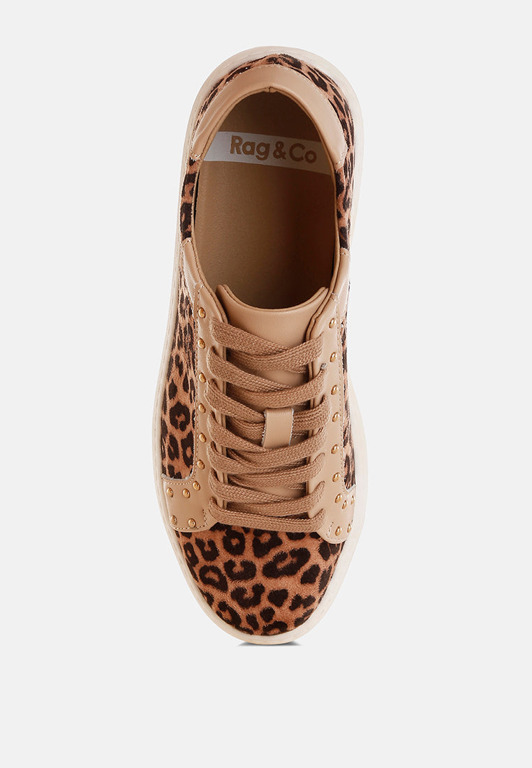  Flippin Studded Leopard Print Chunky Sneakers
