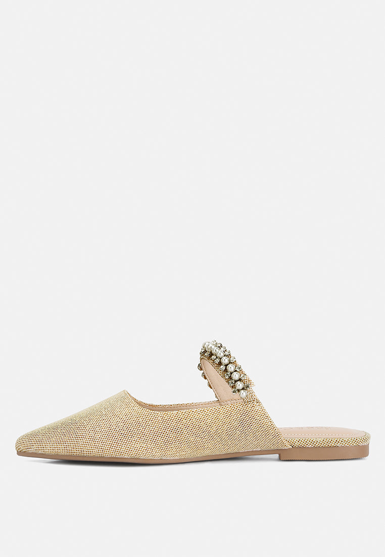  GEODE Pearl Embellished Slip On Mules In Beige