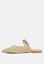  GEODE Pearl Embellished Slip On Mules In Beige
