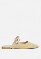  GEODE Pearl Embellished Slip On Mules In Beige