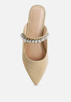  GEODE Pearl Embellished Slip On Mules In Beige