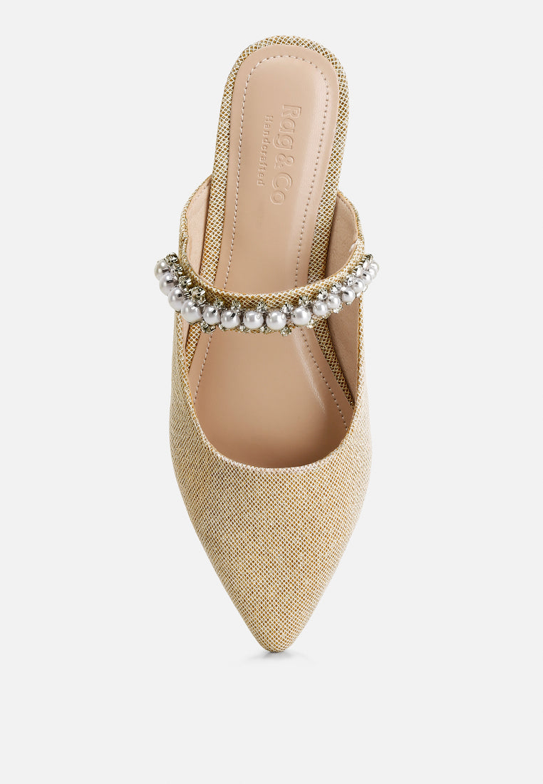  GEODE Pearl Embellished Slip On Mules In Beige