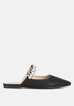  GEODE Pearl Embellished Slip On Mules In Black