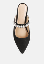  GEODE Pearl Embellished Slip On Mules In Black