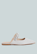  GEODE Pearl Embellished Slip On Mules In Silver