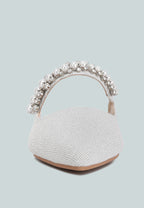  GEODE Pearl Embellished Slip On Mules In Silver