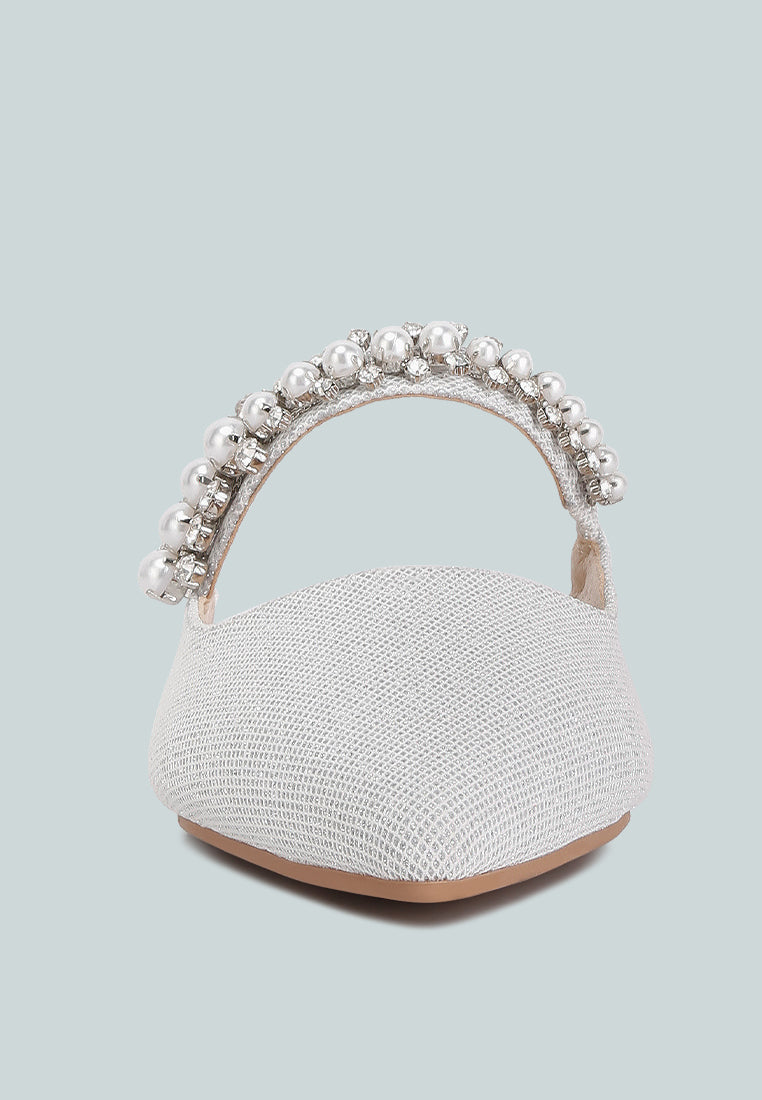  GEODE Pearl Embellished Slip On Mules In Silver
