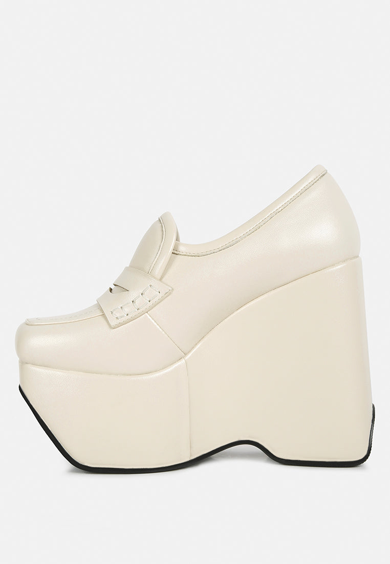  GILLIAM Beige High Platform Wedge Loafers