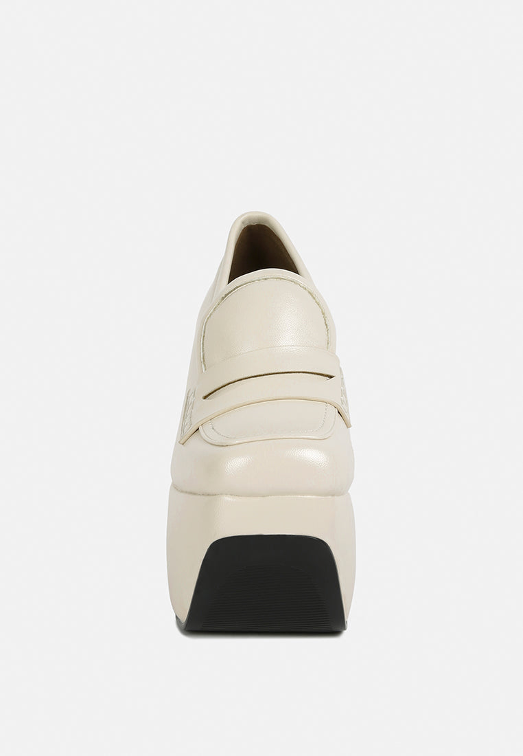  GILLIAM Beige High Platform Wedge Loafers