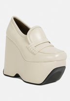  GILLIAM Beige High Platform Wedge Loafers