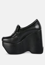 GILLIAM Black High Platform Wedge Loafers