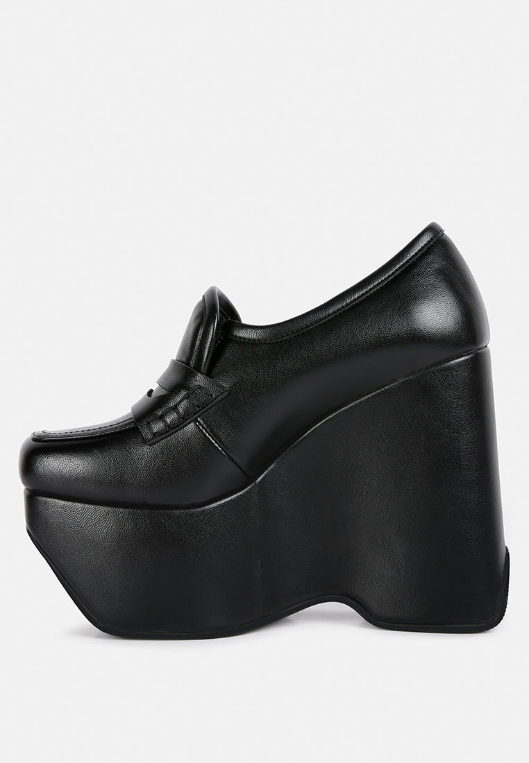  GILLIAM Black High Platform Wedge Loafers