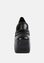  GILLIAM Black High Platform Wedge Loafers