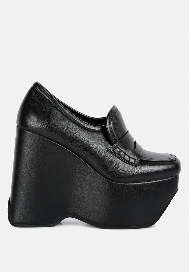  GILLIAM Black High Platform Wedge Loafers