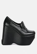  GILLIAM Black High Platform Wedge Loafers