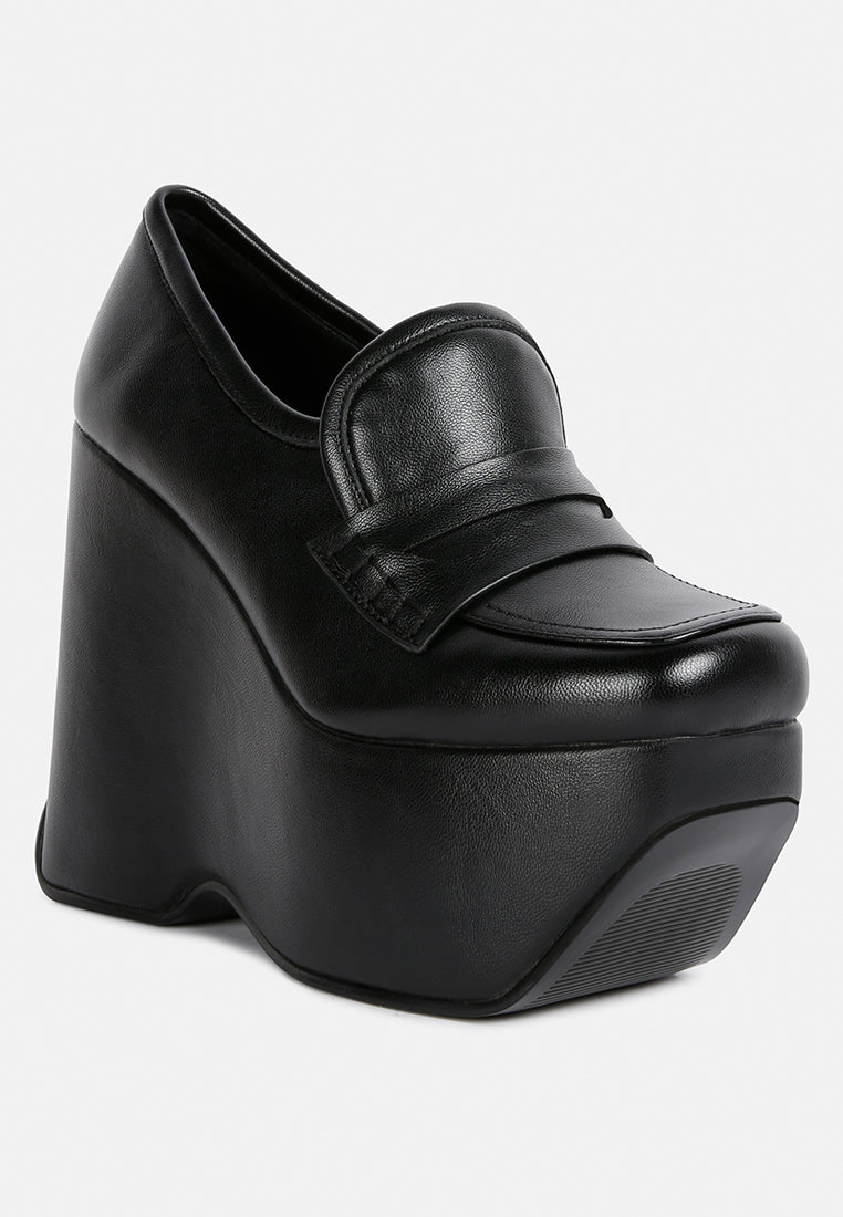  GILLIAM Black High Platform Wedge Loafers