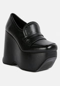  GILLIAM Black High Platform Wedge Loafers