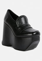  GILLIAM Black High Platform Wedge Loafers