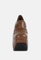  GILLIAM Tan High Platform Wedge Loafers