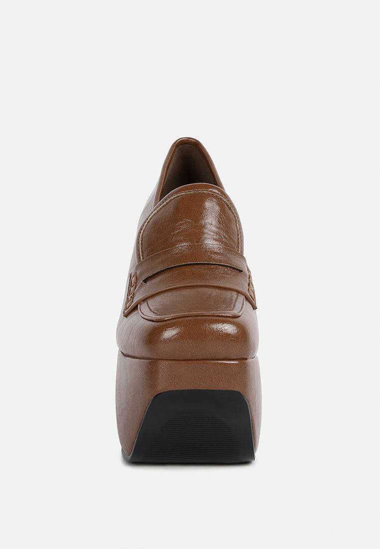  GILLIAM Tan High Platform Wedge Loafers
