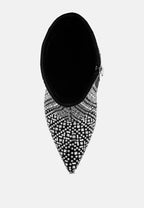  Gem Blaze Patterned Rhinestones Detail Stiletto Boots