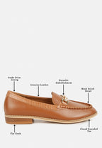  HOLDA Horsebit Embellished Loafers With Stitch Detail In Tan