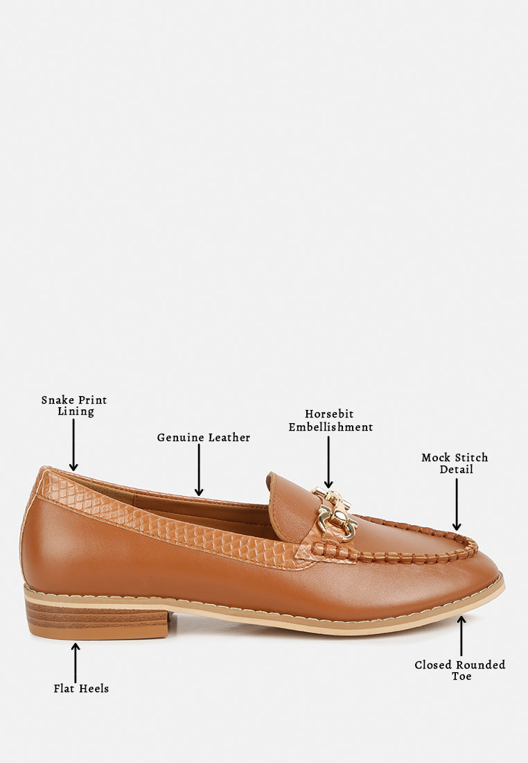  HOLDA Horsebit Embellished Loafers With Stitch Detail In Tan