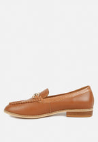  HOLDA Horsebit Embellished Loafers With Stitch Detail In Tan