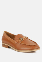  HOLDA Horsebit Embellished Loafers With Stitch Detail In Tan