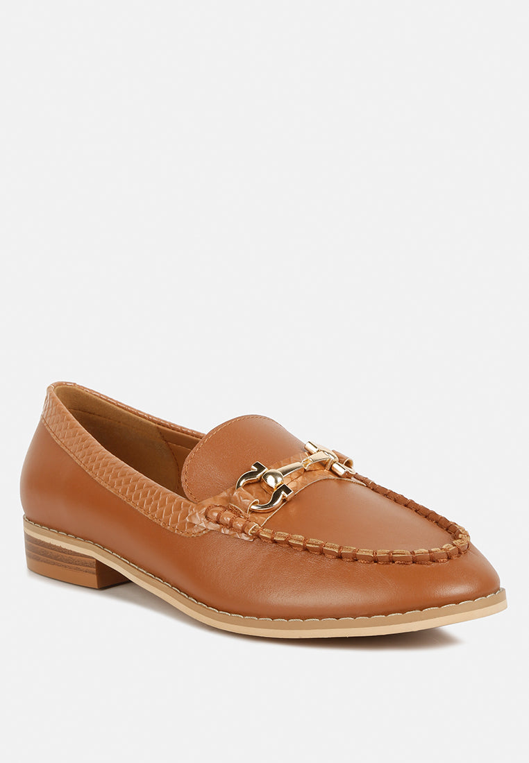 HOLDA Horsebit Embellished Loafers With Stitch Detail In Tan