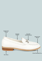  HOLDA Horsebit Embellished Loafers With Stitch Detail In Off White