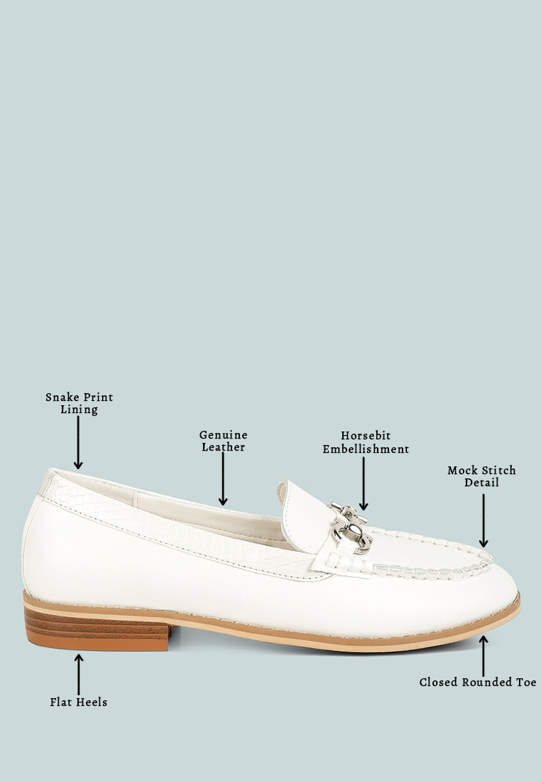  HOLDA Horsebit Embellished Loafers With Stitch Detail In Off White