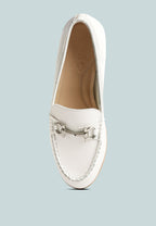  HOLDA Horsebit Embellished Loafers With Stitch Detail In Off White