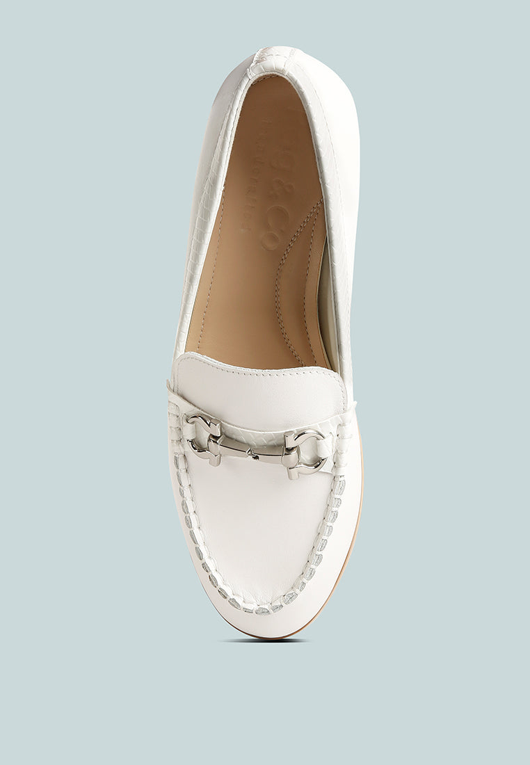  HOLDA Horsebit Embellished Loafers With Stitch Detail In Off White
