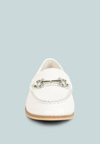  HOLDA Horsebit Embellished Loafers With Stitch Detail In Off White