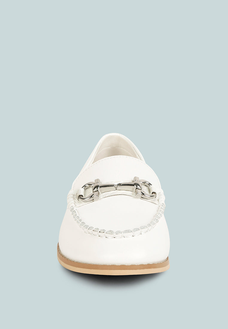  HOLDA Horsebit Embellished Loafers With Stitch Detail In Off White
