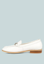  HOLDA Horsebit Embellished Loafers With Stitch Detail In Off White