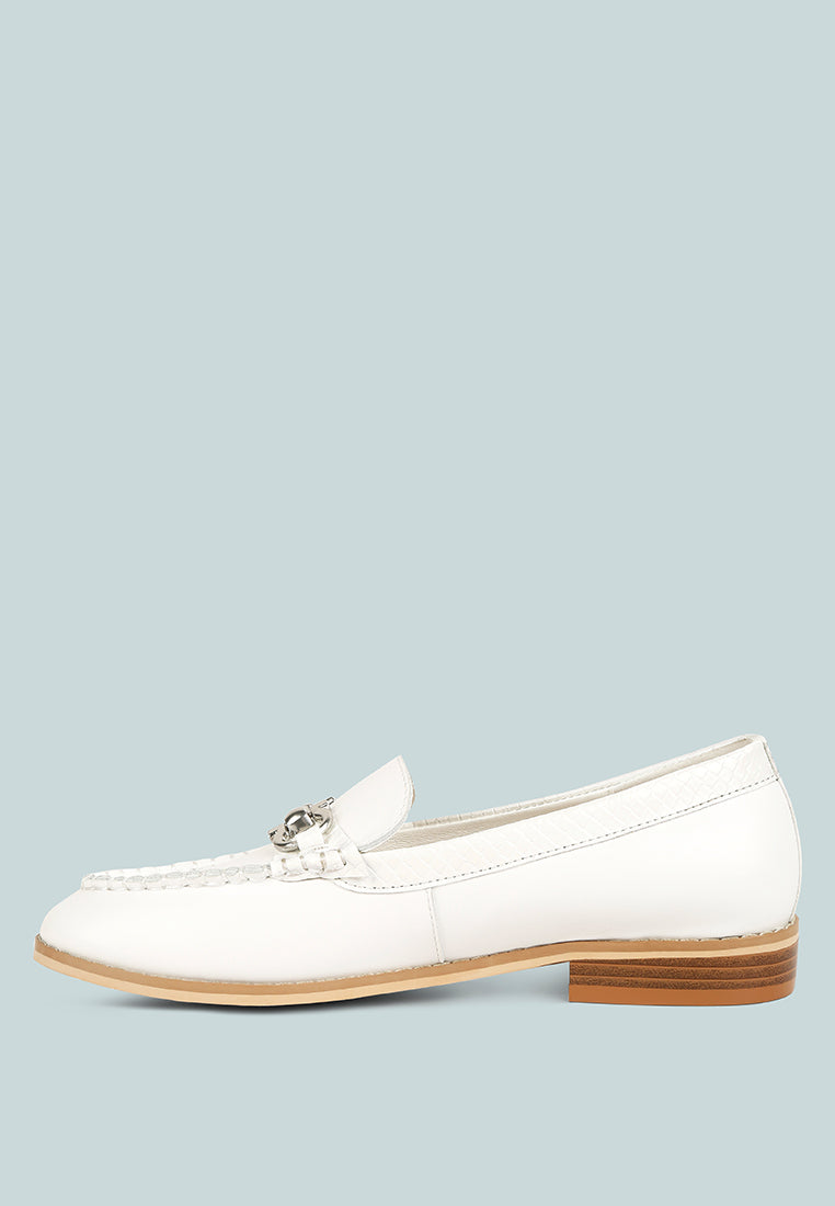  HOLDA Horsebit Embellished Loafers With Stitch Detail In Off White