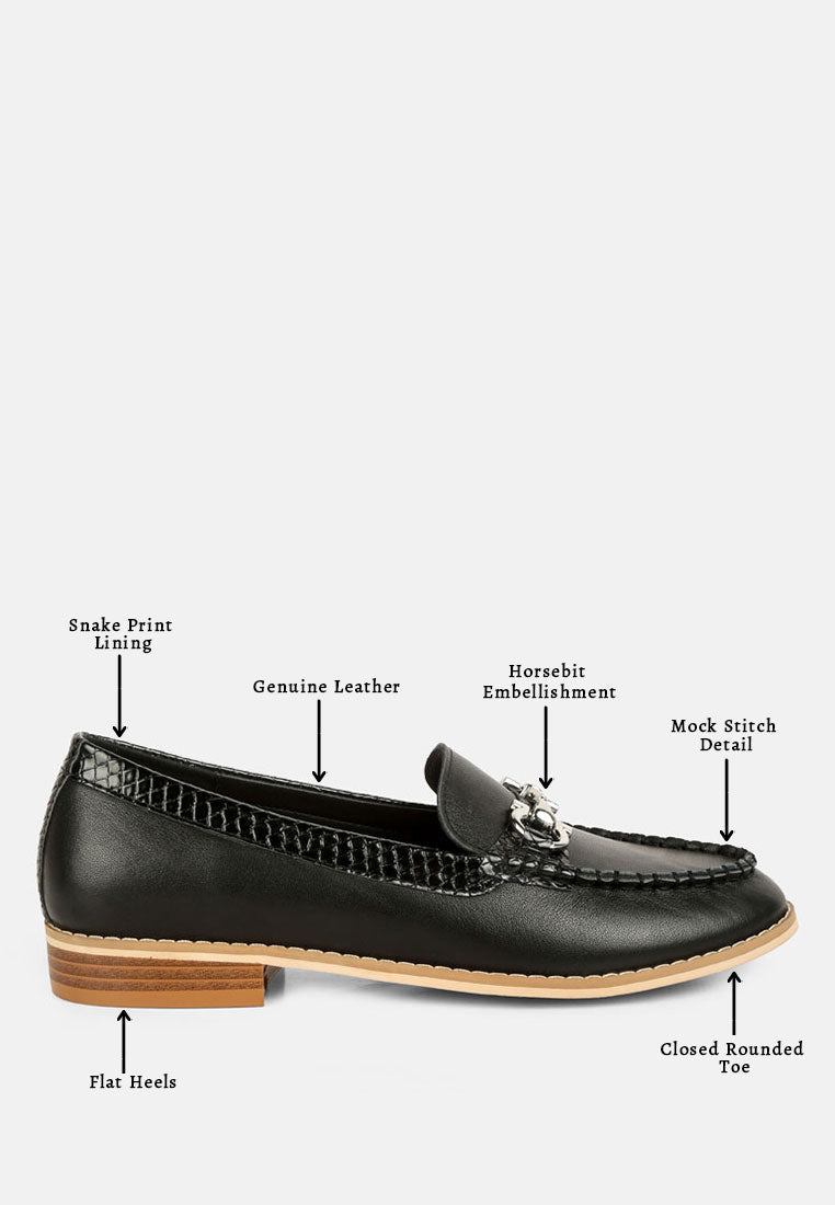  HOLDA Horsebit Embellished Loafers With Stitch Detail In Black