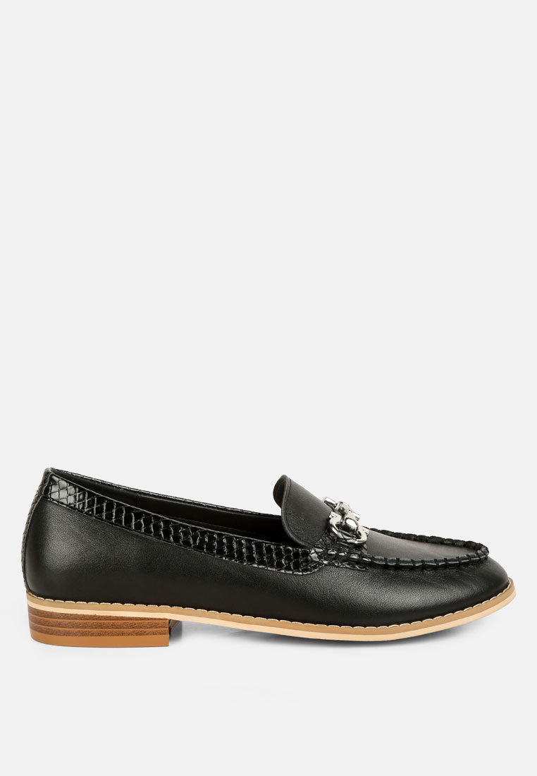  HOLDA Horsebit Embellished Loafers With Stitch Detail In Black
