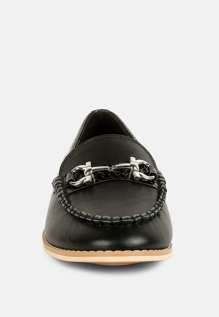  HOLDA Horsebit Embellished Loafers With Stitch Detail In Black